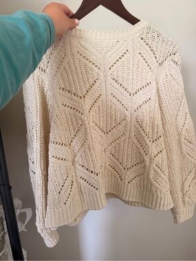 Maurices Cream Open-Weave Chevron Sweater